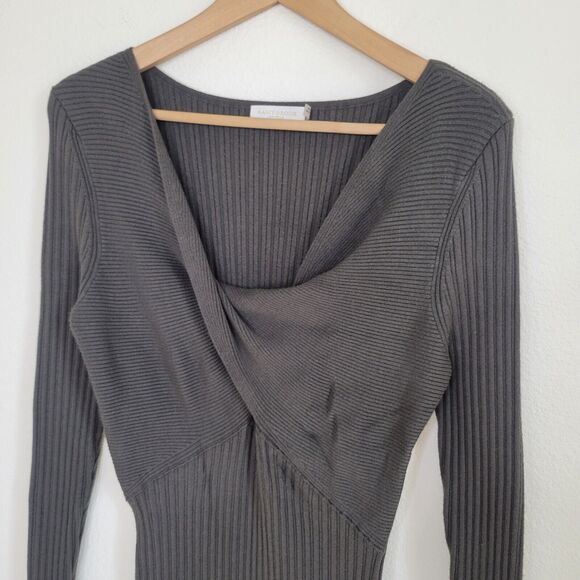 RAMY BROOK Pilar Cut Out Stretch Knit Ribbed Sweater Midi Dress Large In Olive - Picture 5 of 14